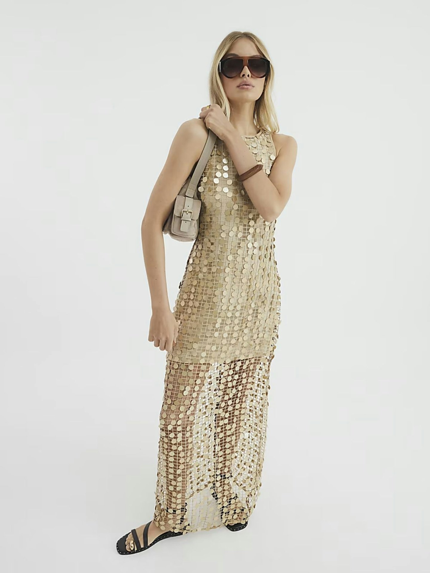 River Island Gold Sequin Maxi Beach Dress
