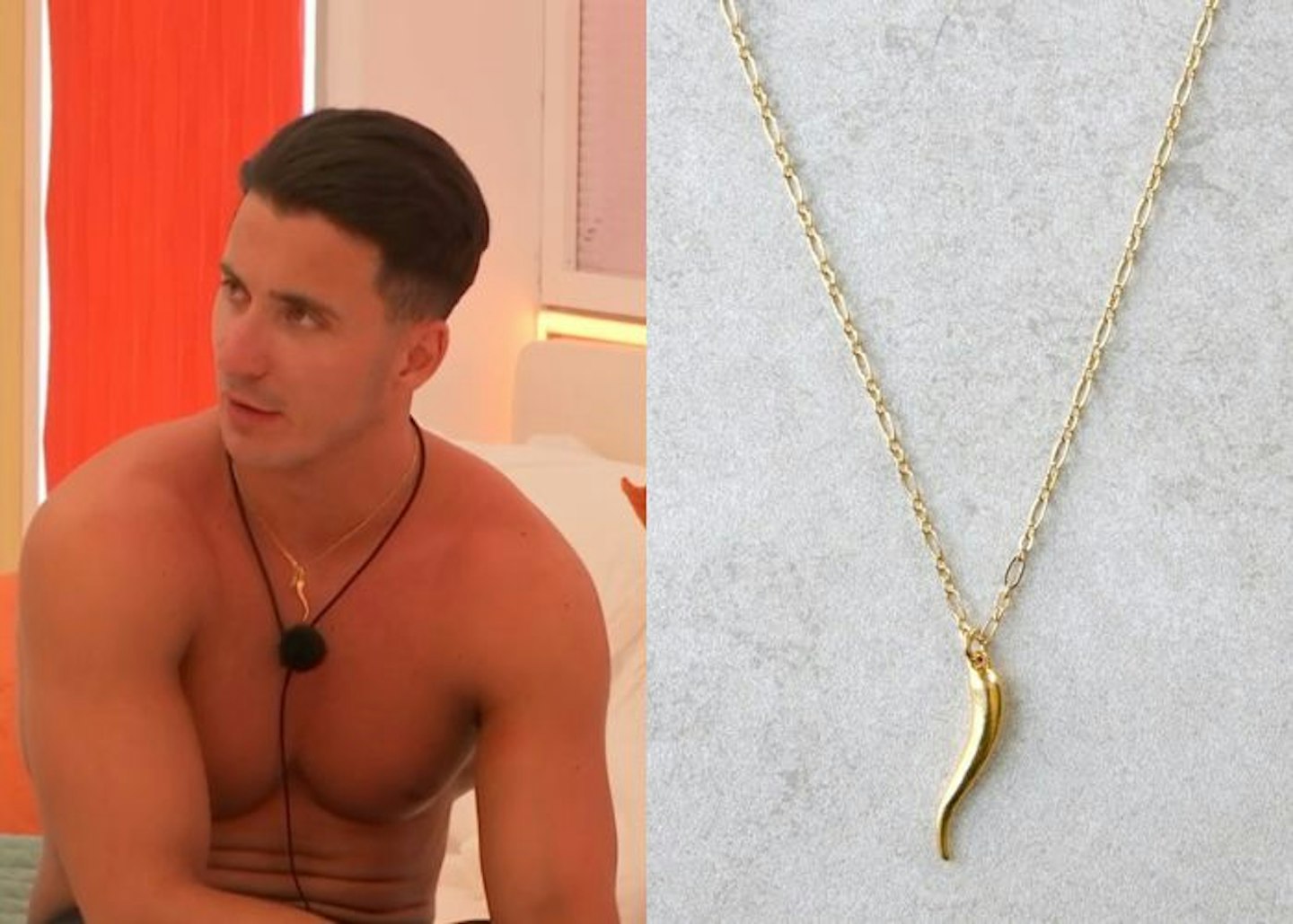 Tommy, Islander, is wearing a pendant.