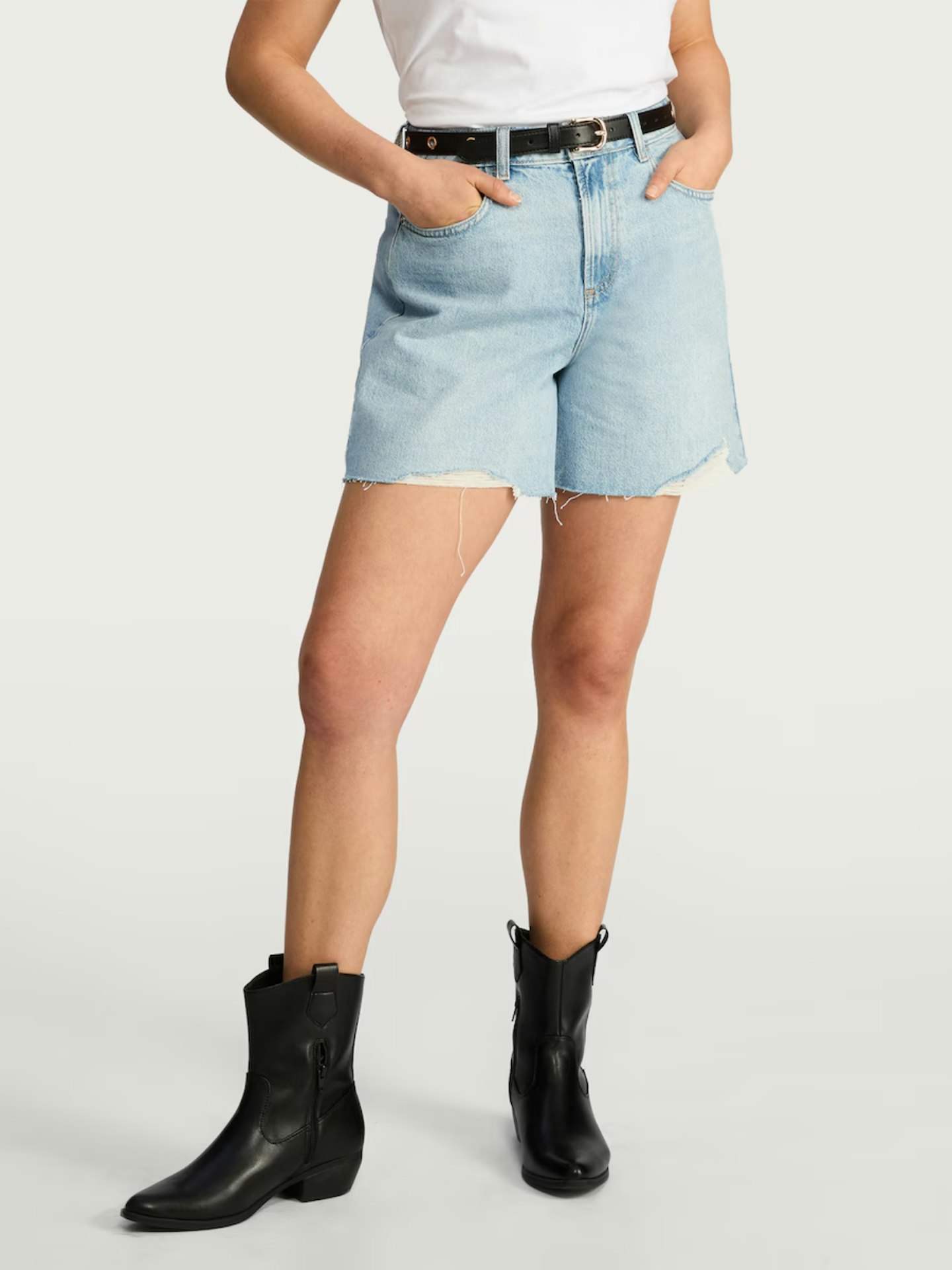F&F Distressed Rigid Denim Shorts In Blue