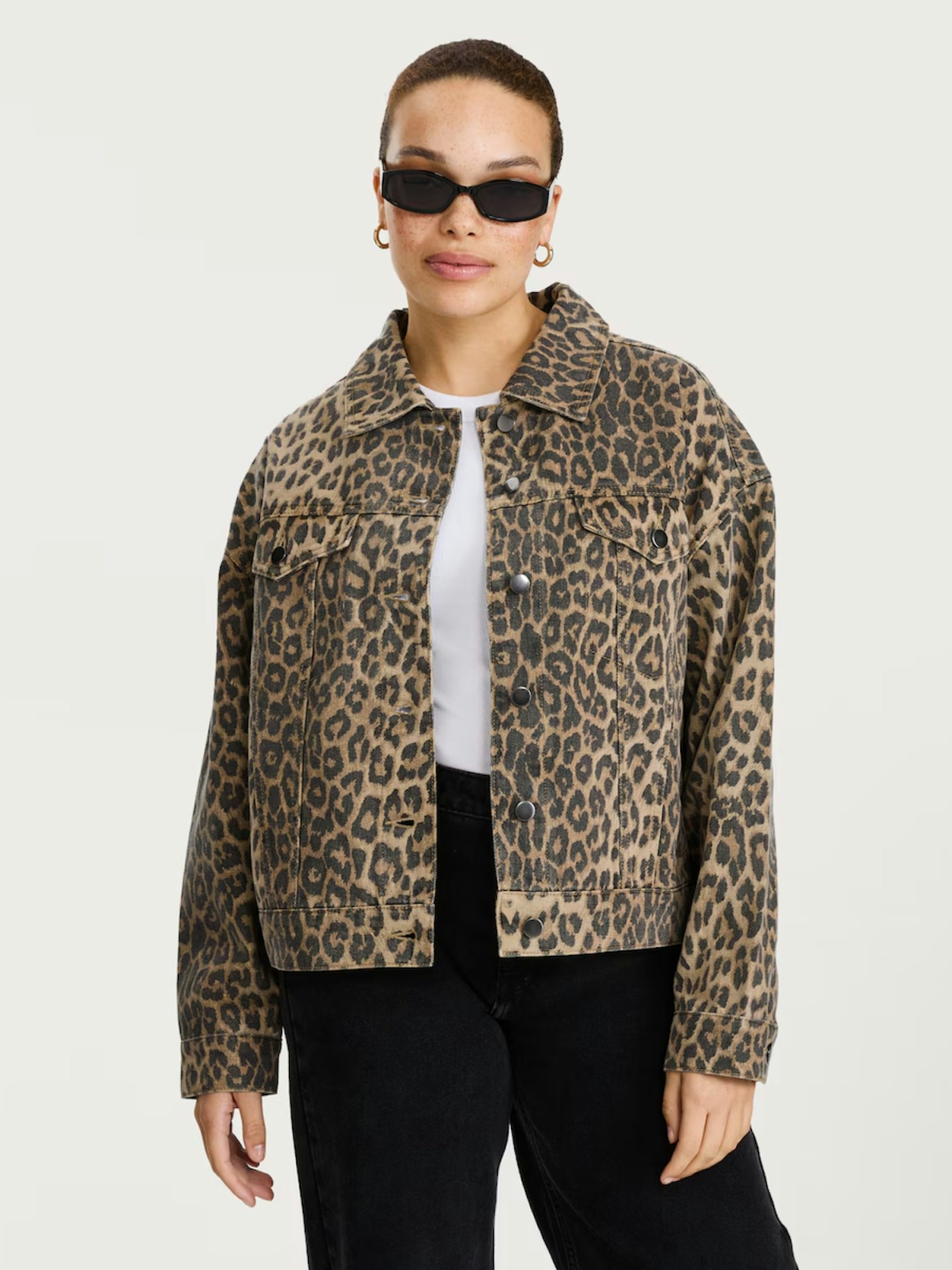 F&F Leopard Print Denim Jacket In Multi Brown