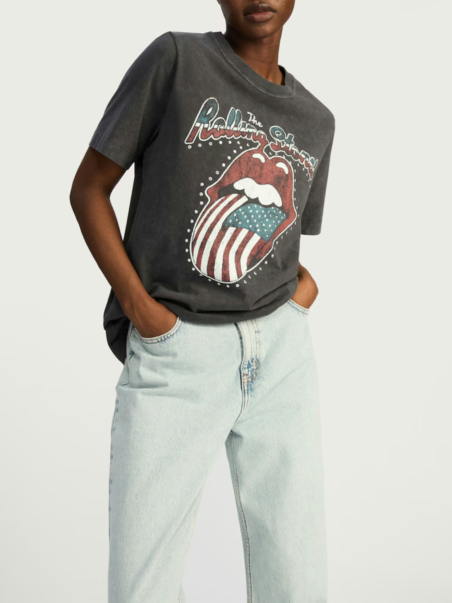 The Rolling Stones Pure Cotton Tongue Logo Oversized T-Shirt In Grey