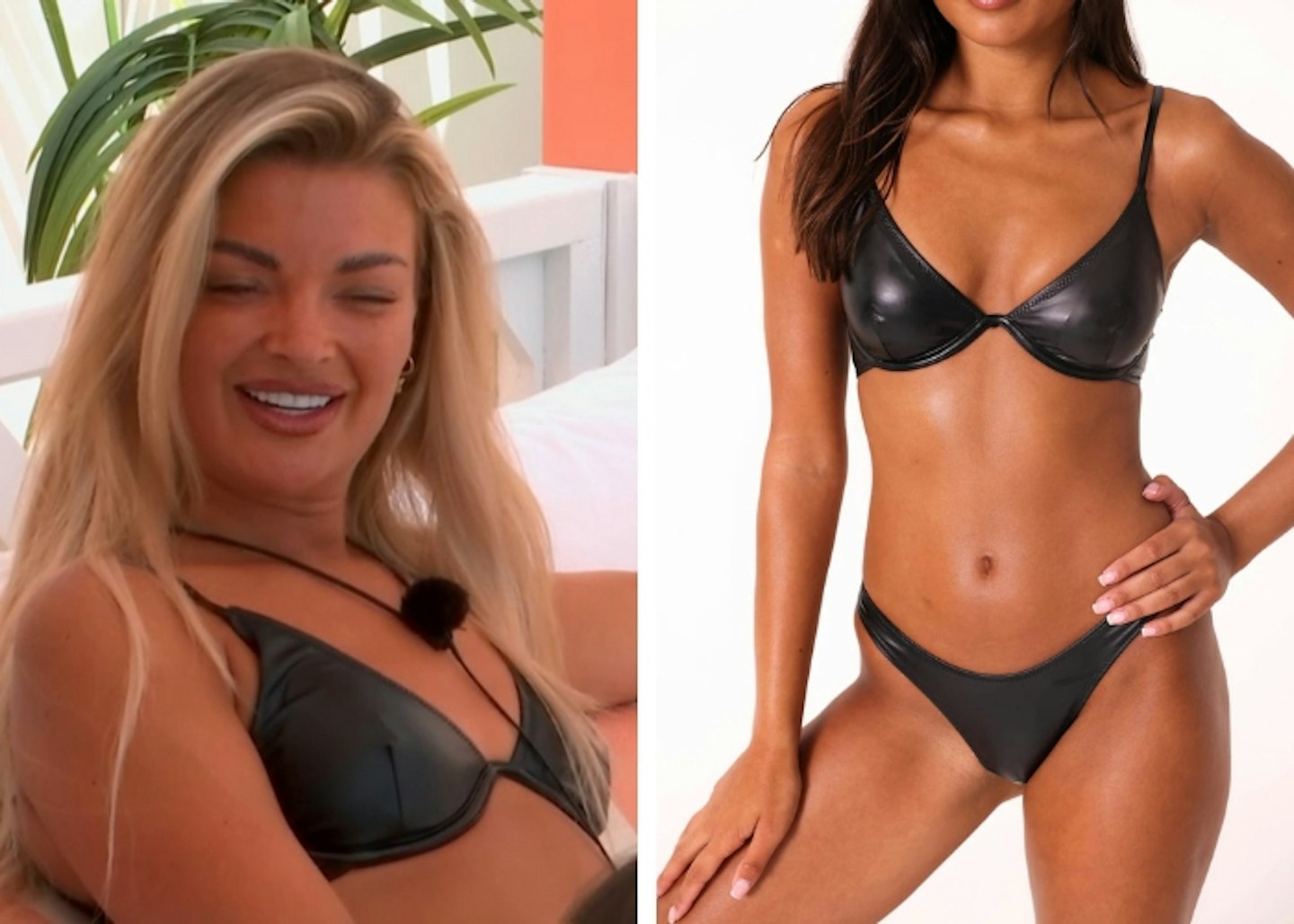 Helena's black leather-look bikini