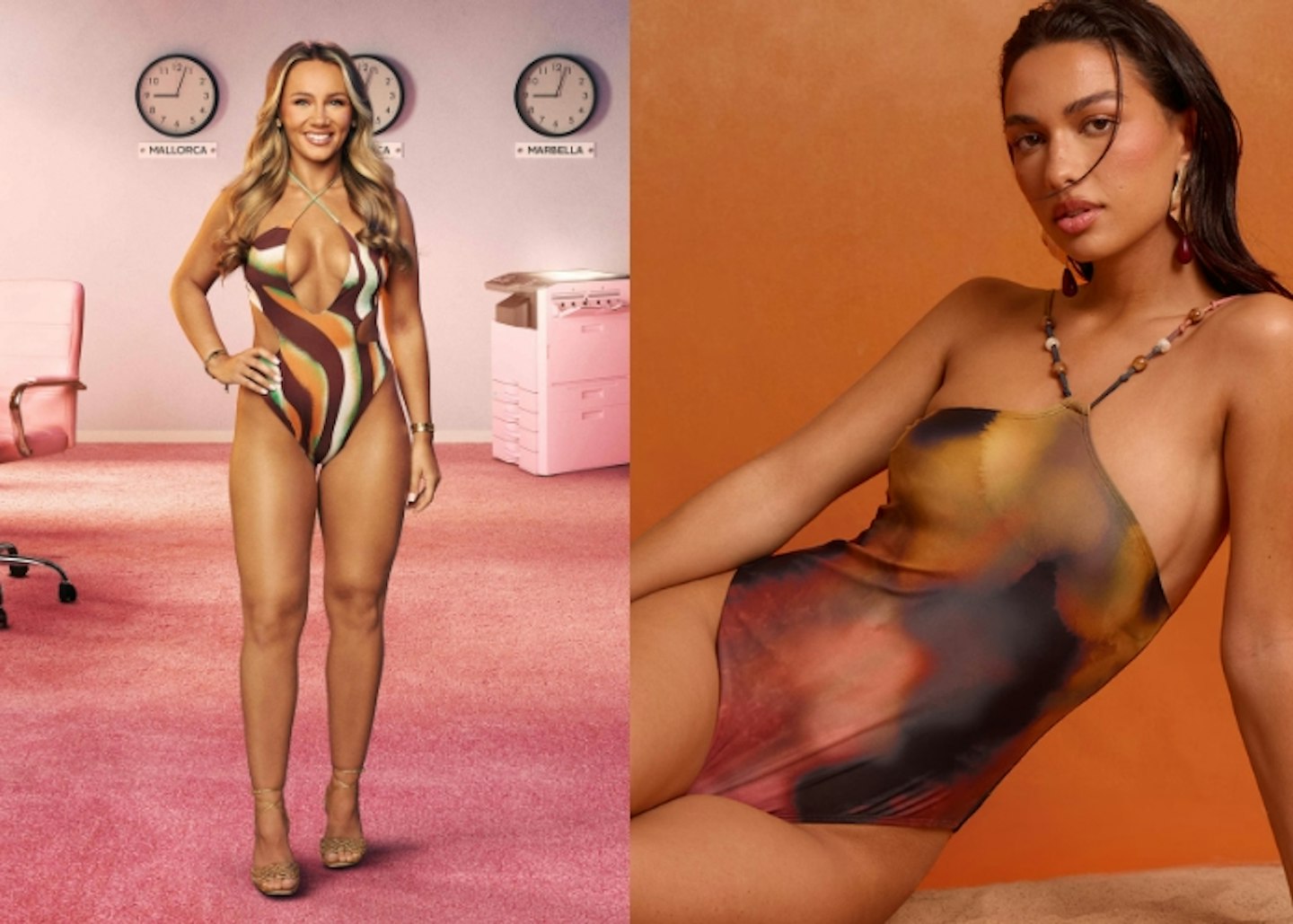 Meg's multicoloured zebra print swimsuit