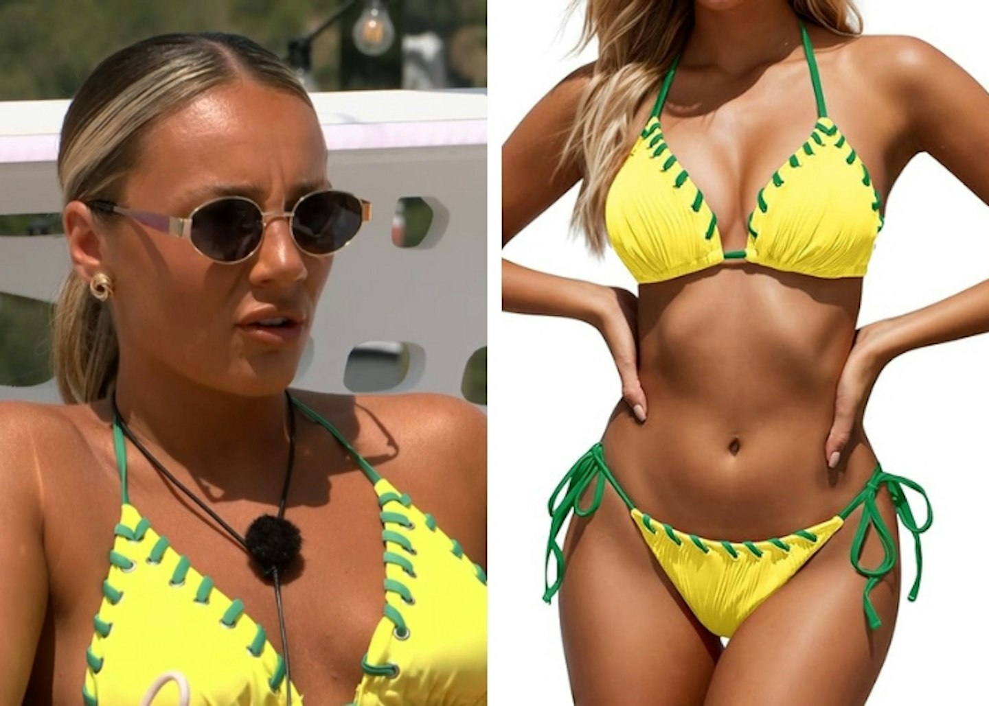 Meg's yellow and green bikini