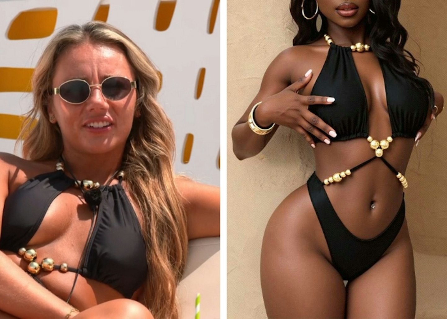 Meg's black beaded one-piece