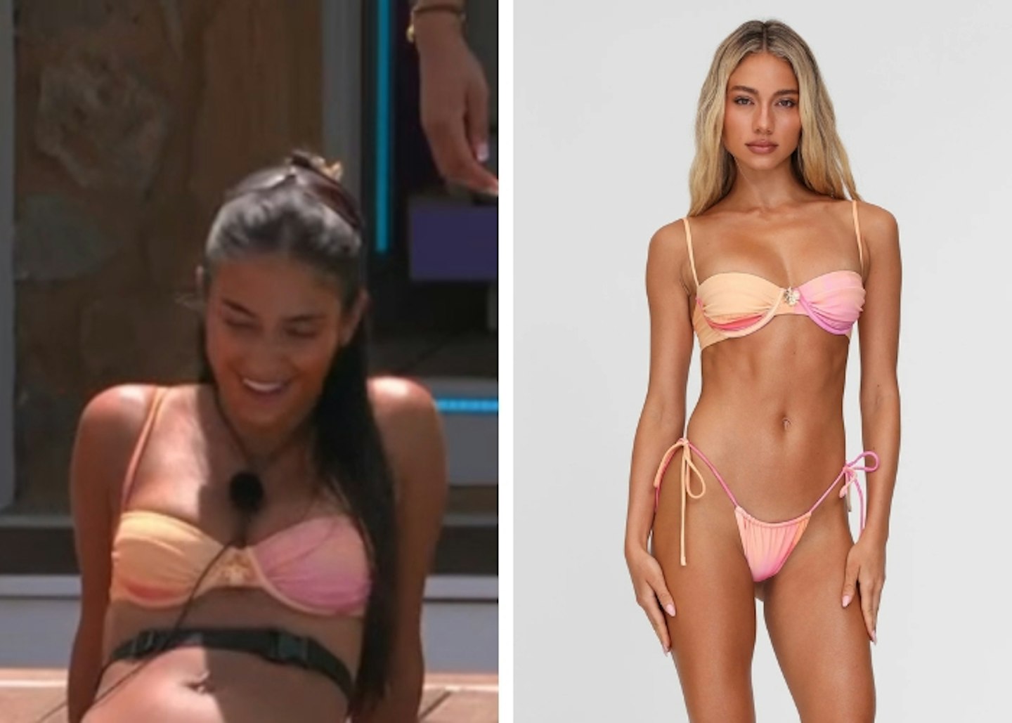 Shakira's pink and orange floral detail bikini