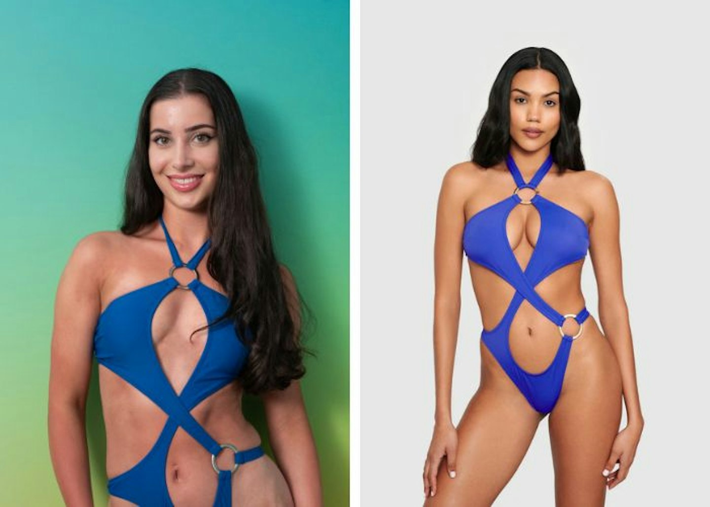 Yasmin's blue cut-out one piece