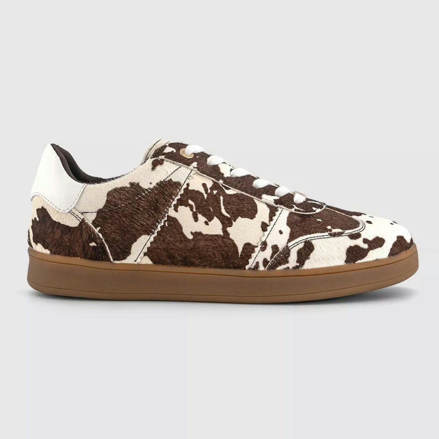 OFFICE Truffle Lace Up Cup Sole Trainers Cow Print