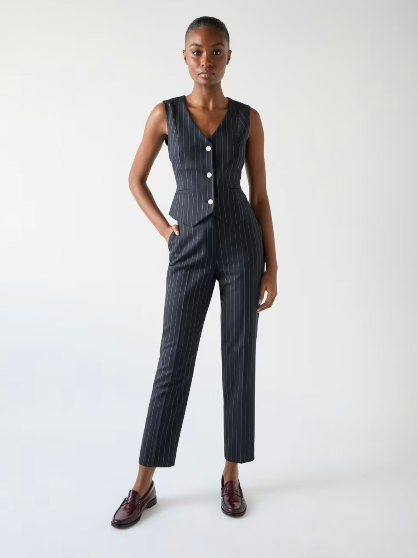 M&S LK Bennett Wool Blend Pinstripe Cropped Waistcoat