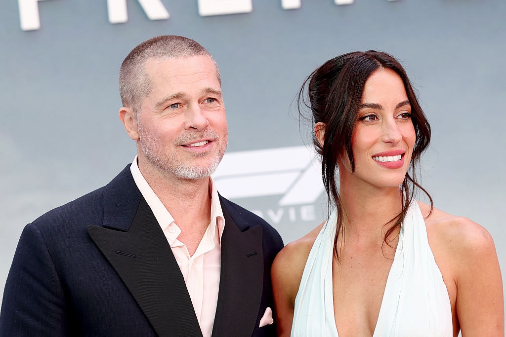 Brad Pitt and Ines de Ramon attend the Apple Original Films & Warner Bros. Pictures "F1" World Premiere in Times Square