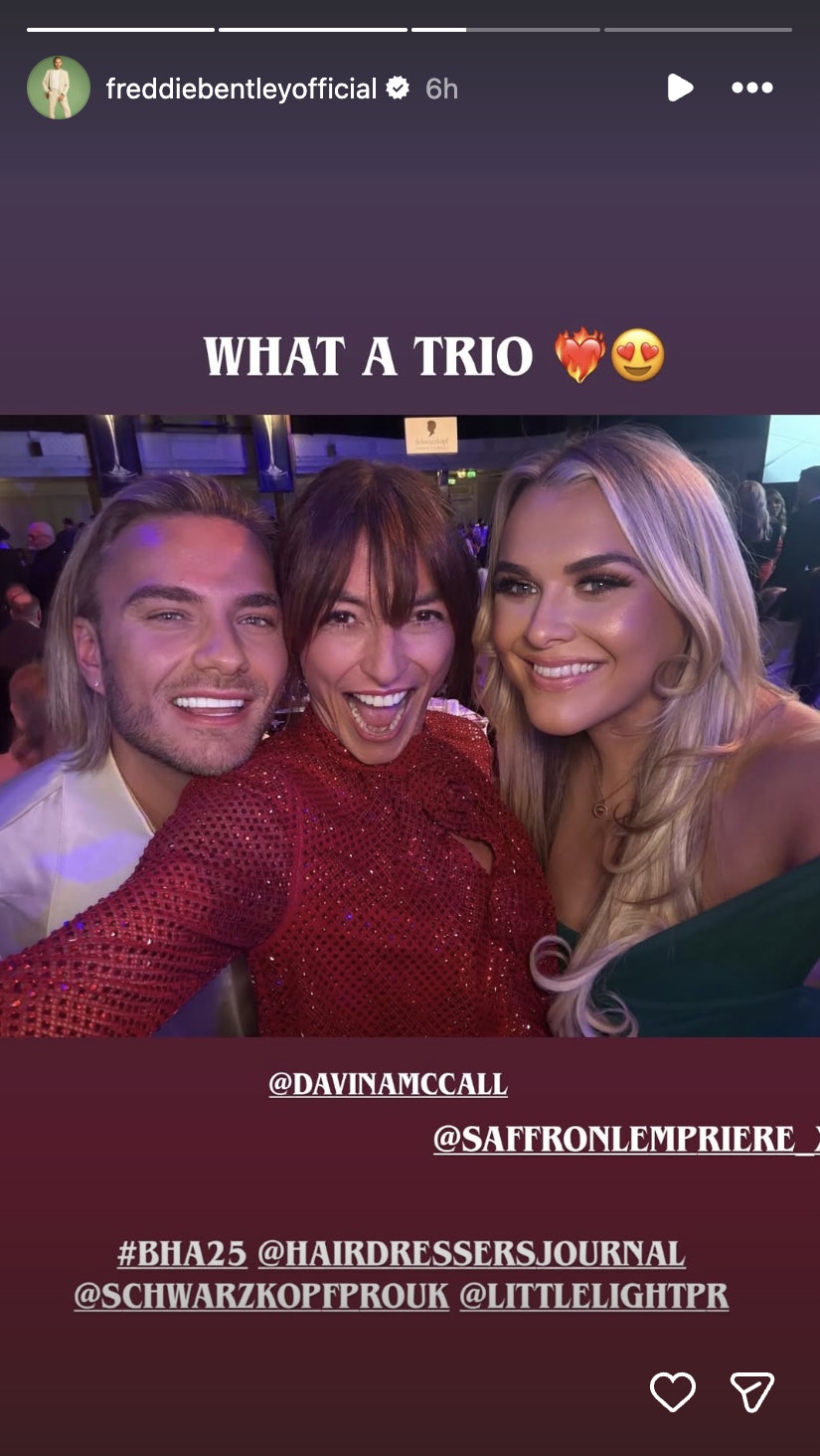 Freddie Bentley, Davina McCall and Saffron Lempriere