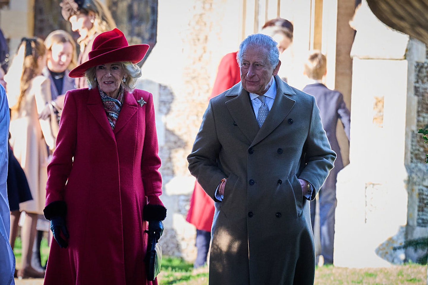 Queen Camilla and King Charles III attend the Christmas Morning Service at Sandringham Church on December 25, 2025