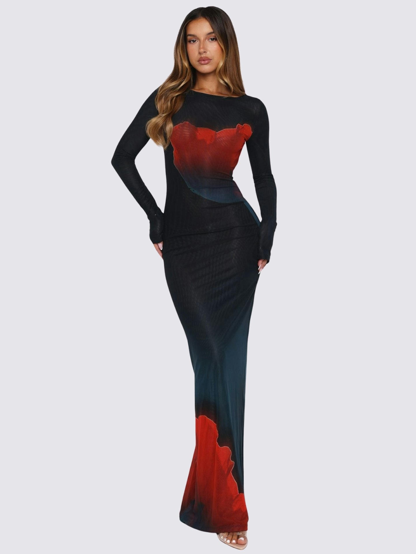 strapless open back dress Red Open Back Maxi Evening Dress AMILA