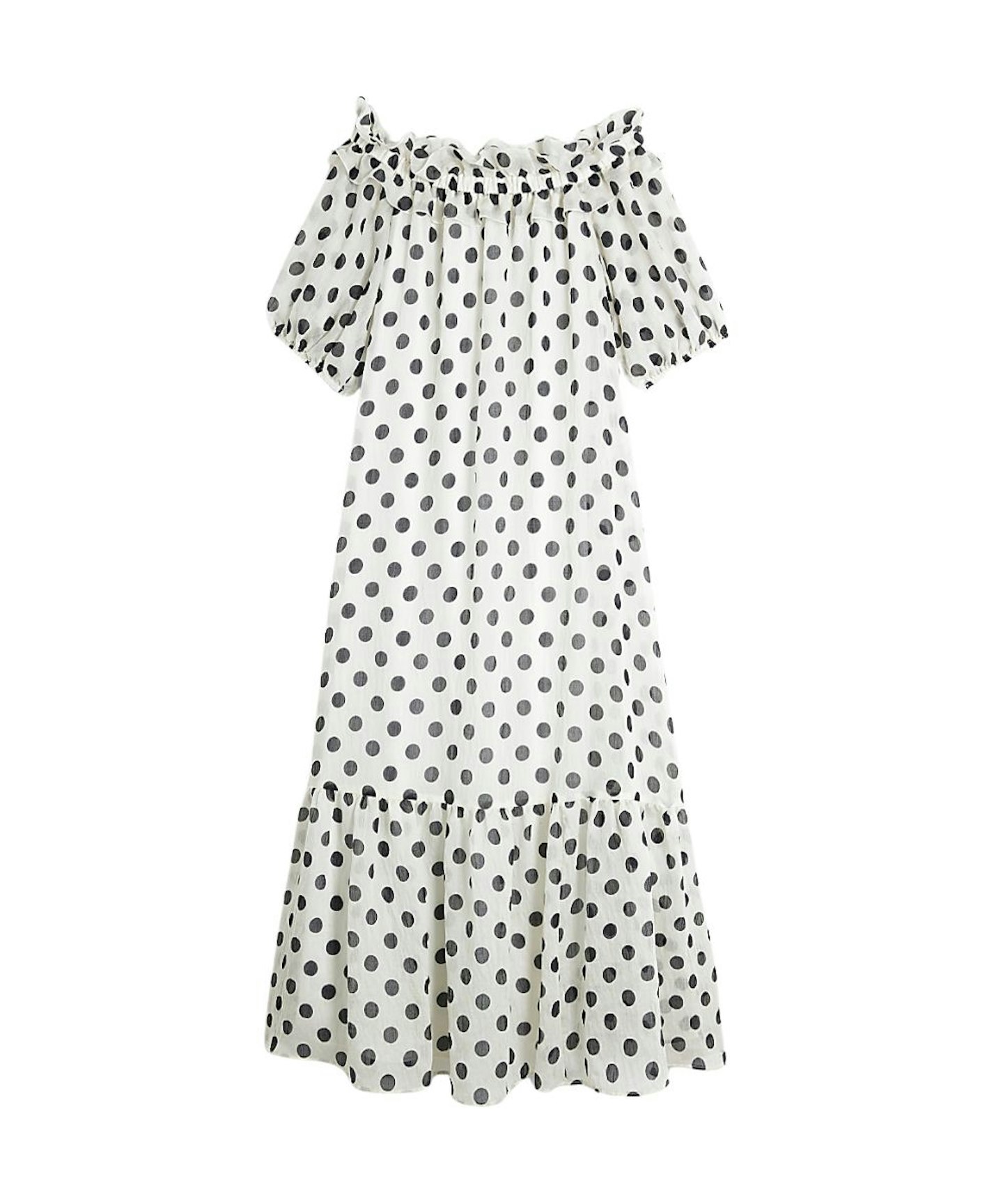 River Island, Polka Dot Tiered Bardot Maxi Dress