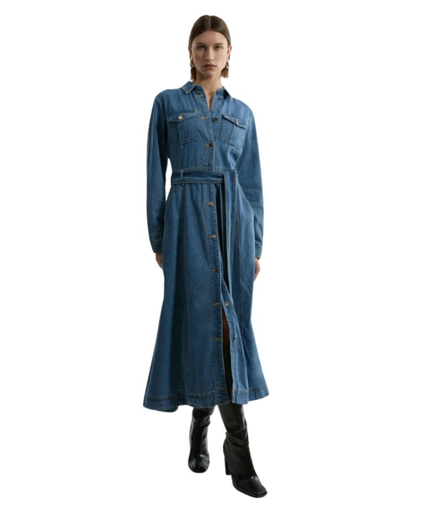 Karen Millen, Petite Denim Tailored Belted Dress