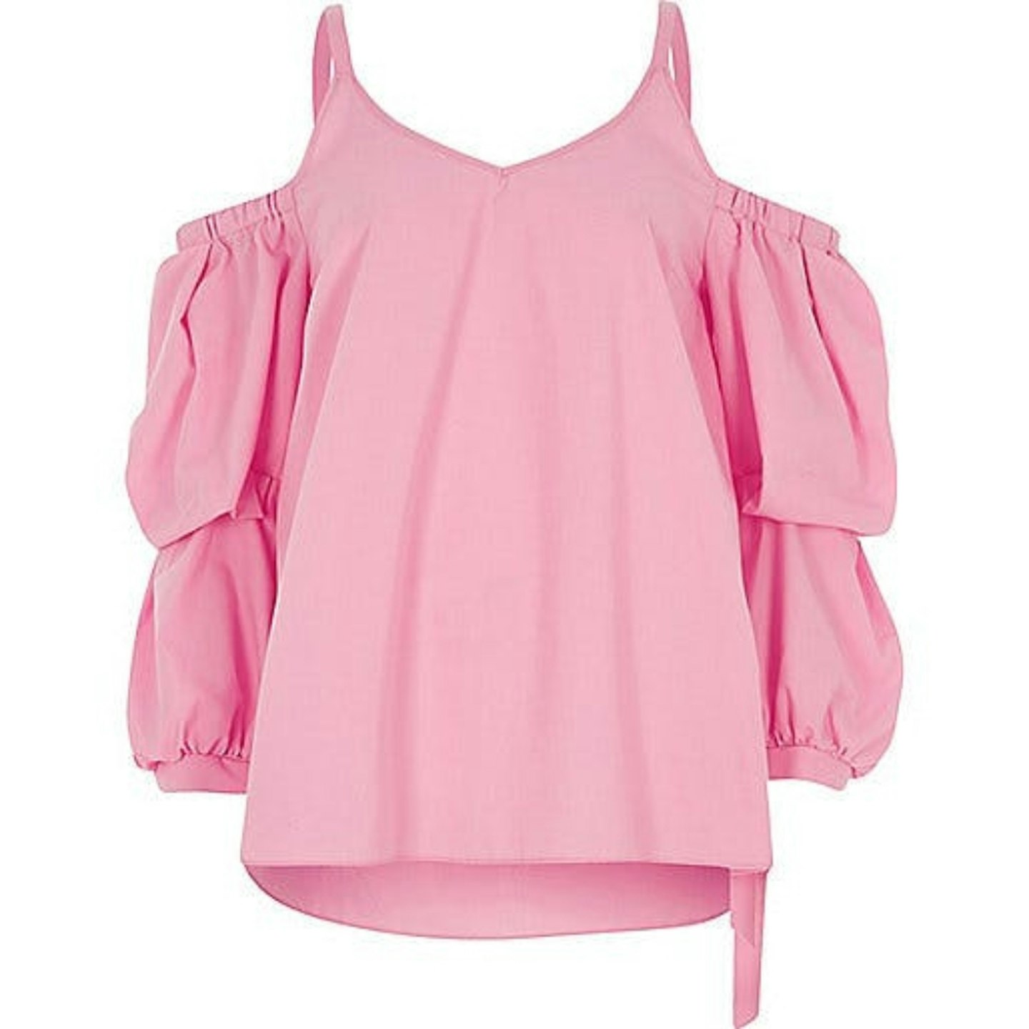 Pink Puff Sleeve Cold-Shoulder Top
