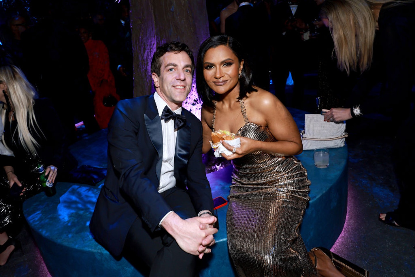 Mindy Kaling and BJ Novak at the 2023 Vanity Fair Oscar Party