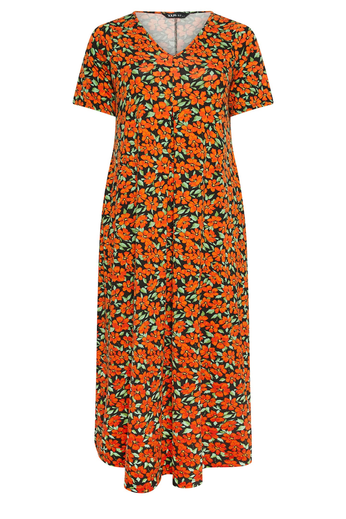 Yours Curve Orange Floral Print Pleated Front Maxi Dress
