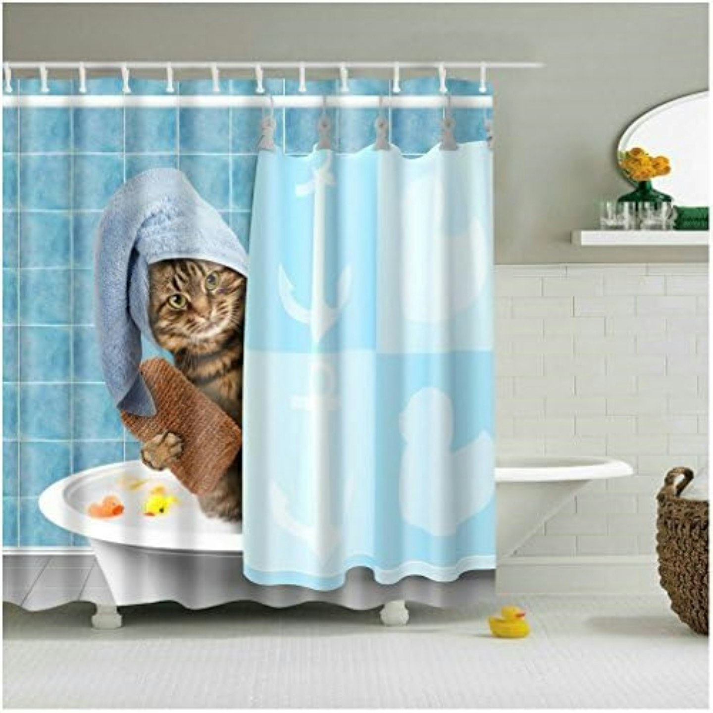 Fangkun Animals Funny Kitten Cat Bathing Bathroom Shower Curtain