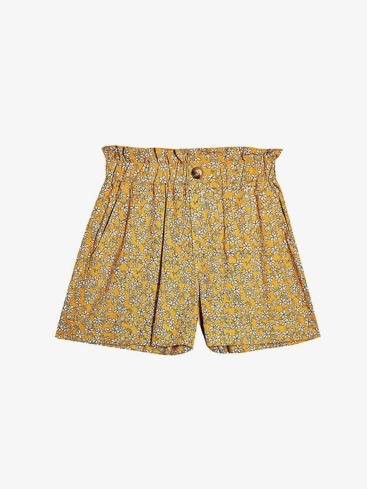 Topshop, Floral Paperbag Turn-Up Woven Shorts