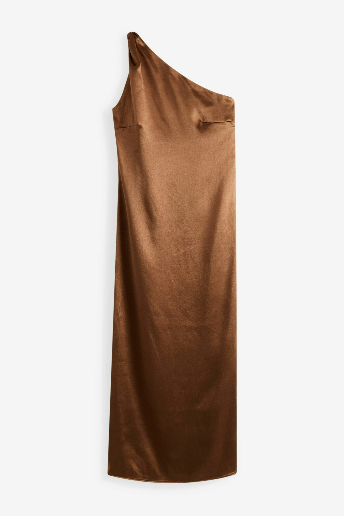 Next, Brown Rochelle Satin One Shoulder Midi Dress