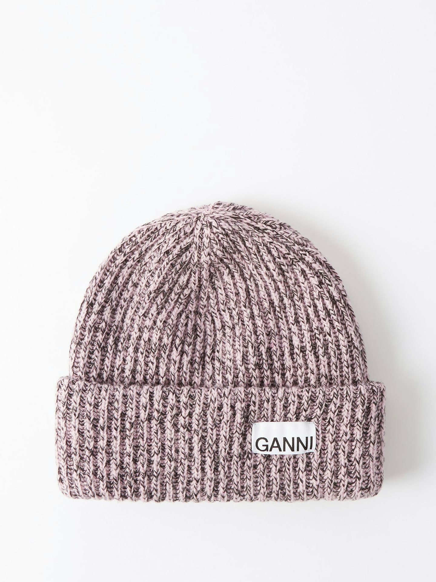 Ganni, Logo-Patch Ribbed Wool-Blend Beanie Hat