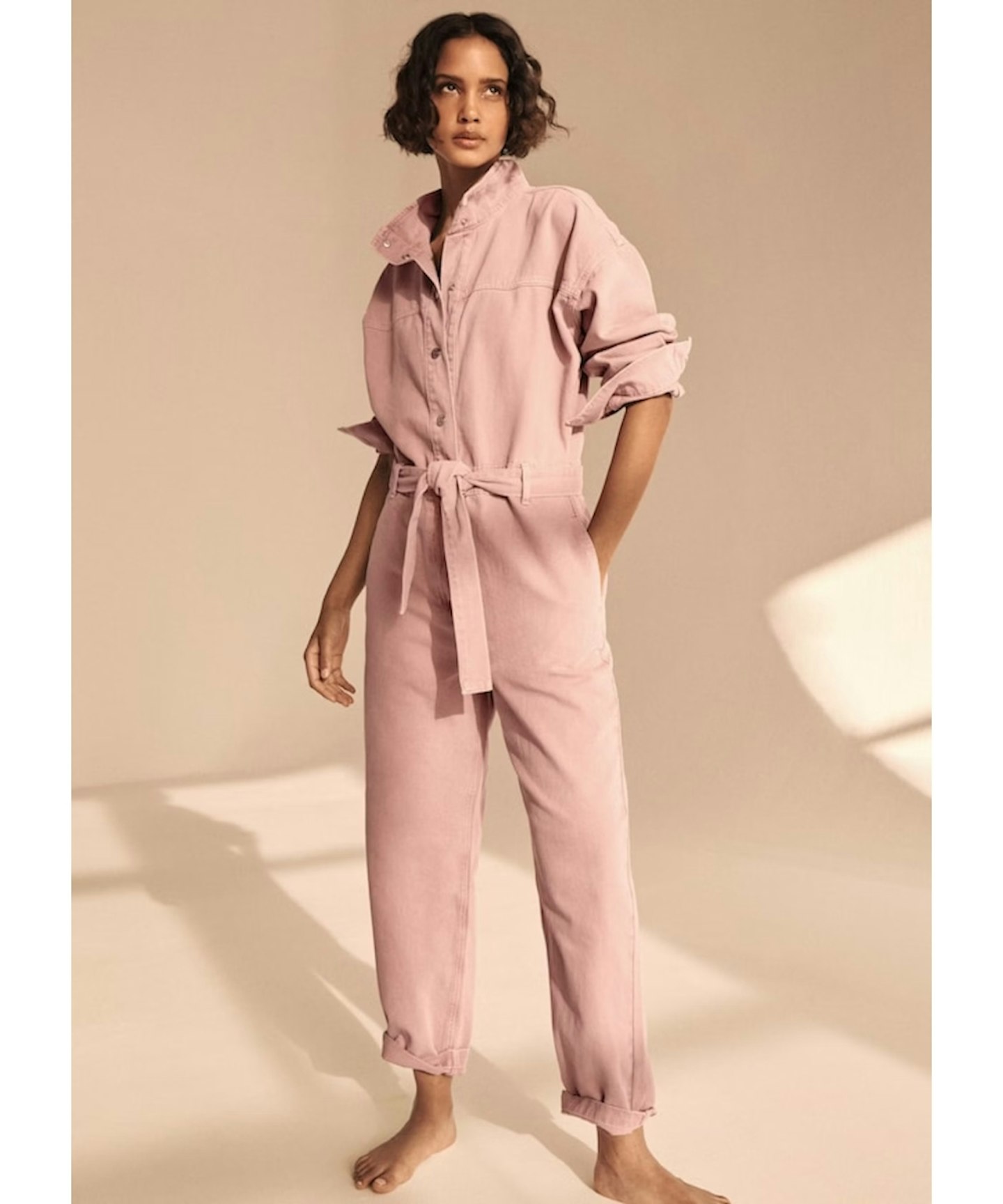 Mango, Belted Denim Jumpsuit