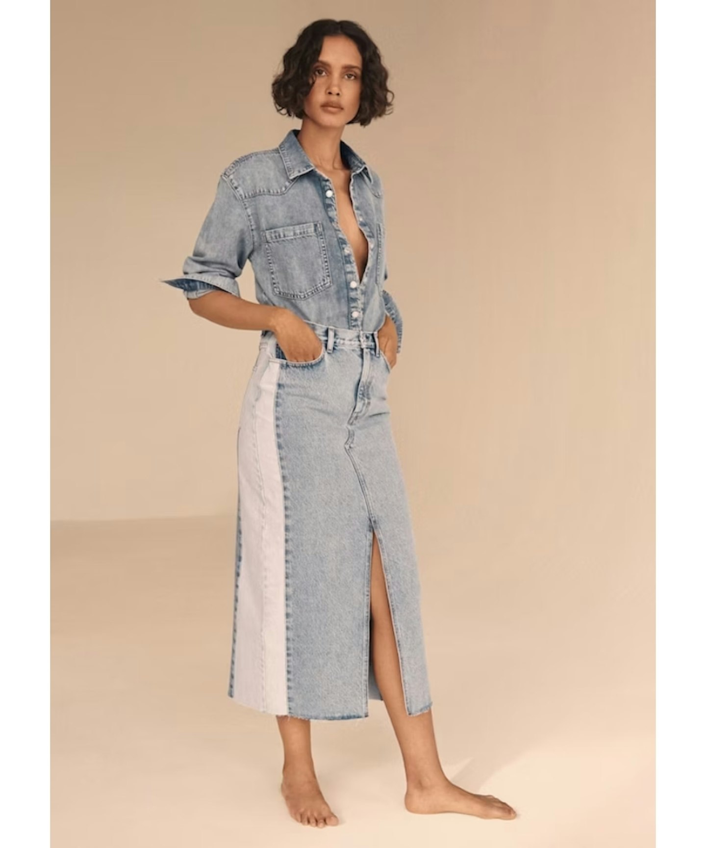 Mango, Contrast Denim Skirt