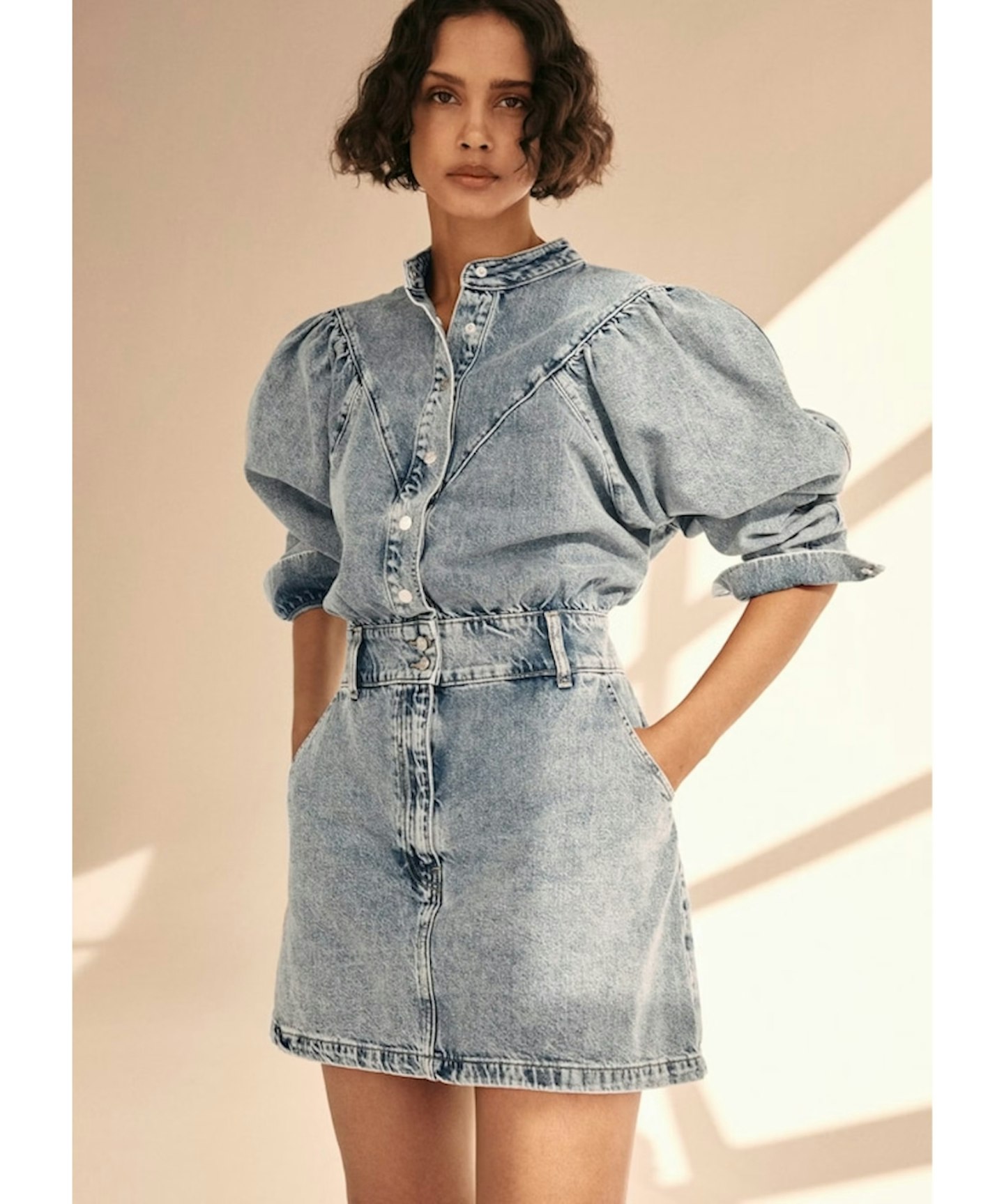 Mango, Puff-Sleeved Denim Dress