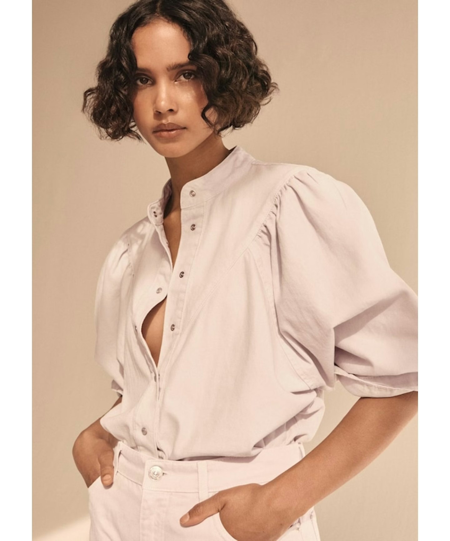 Mango, Puff-Sleeved Denim Shirt