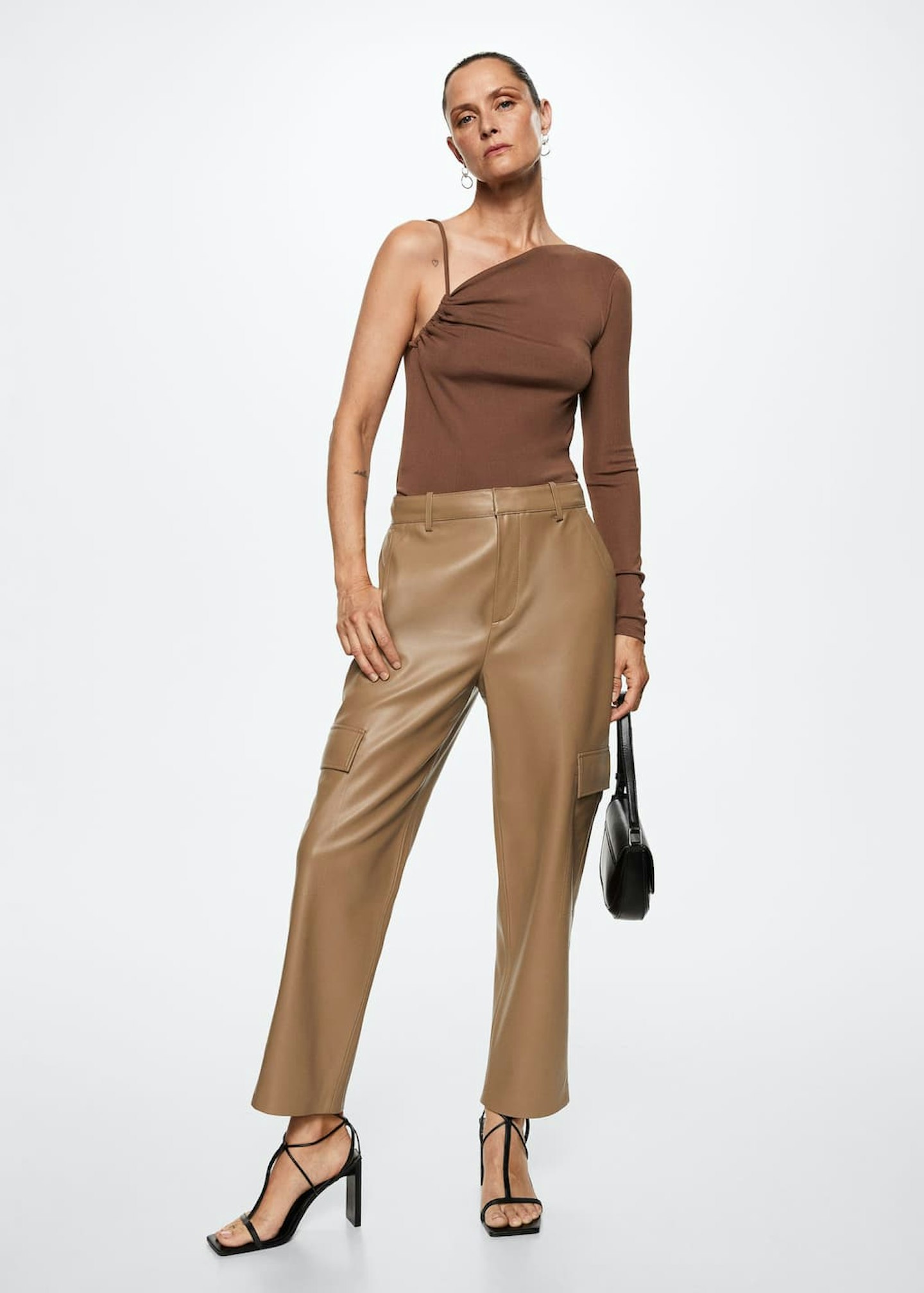 Mango, Faux Leather Cargo Trousers
