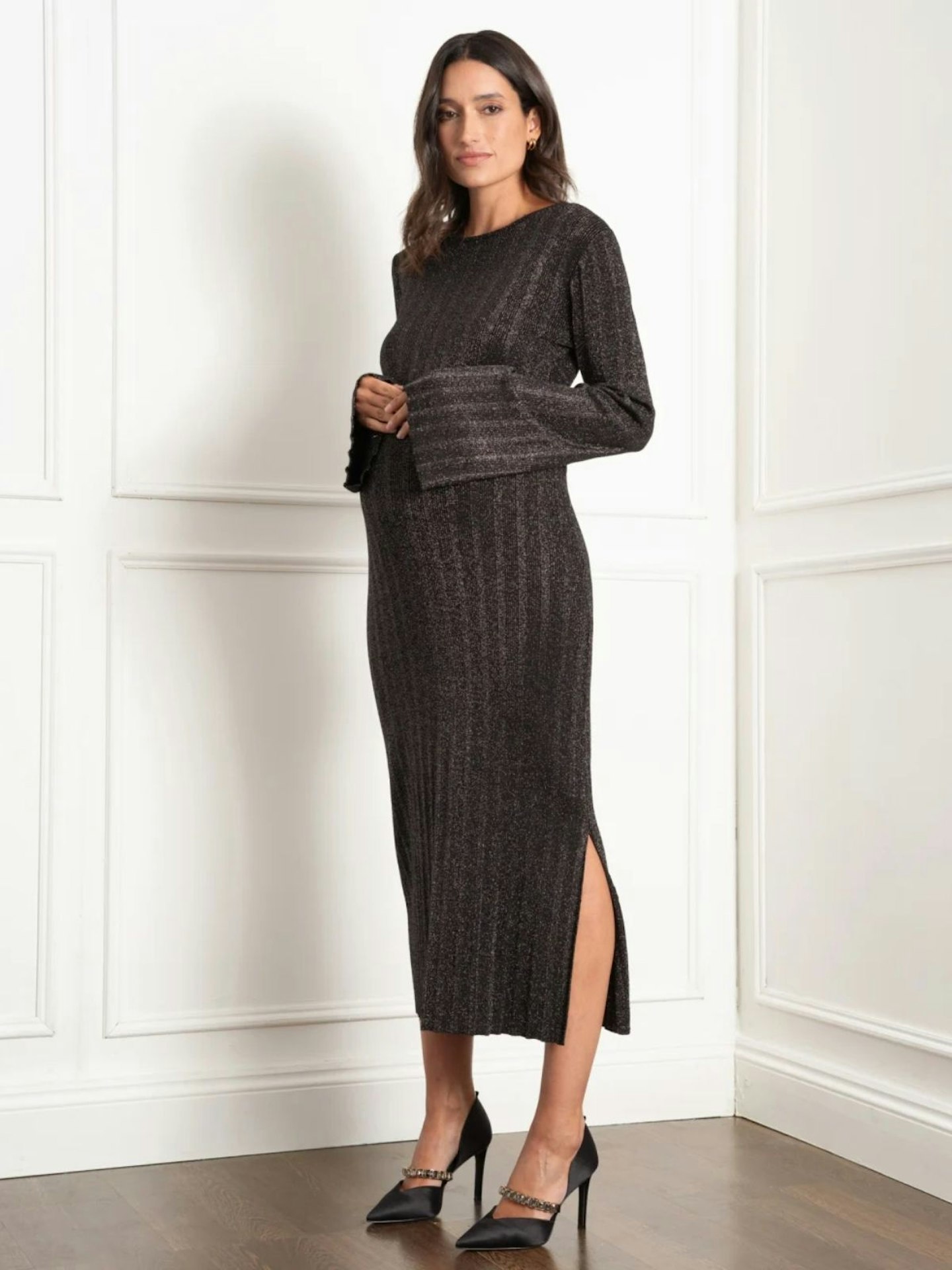 Seraphine, Quentin Metallic Thread Knit Maternity Dress