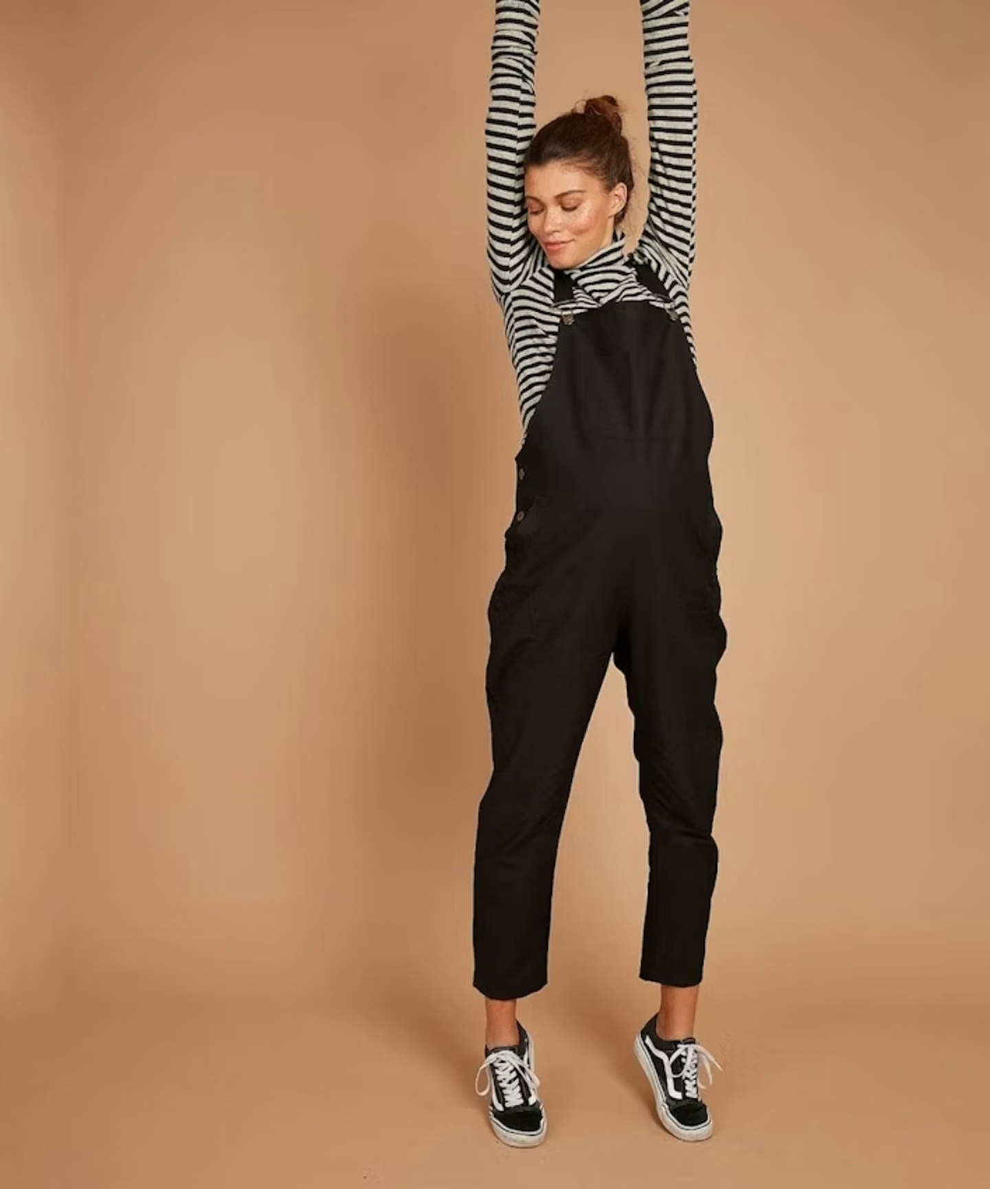 Clary & Peg, Doris Dungarees In Black Cotton Twill