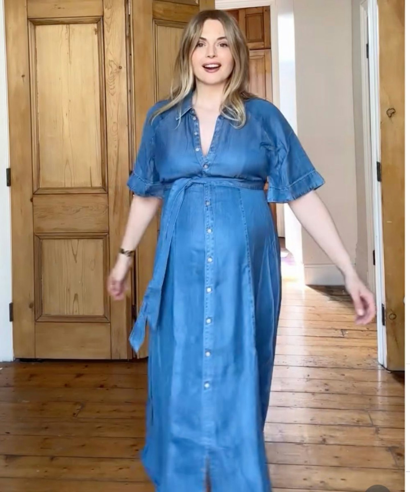 cocktail summer dress Blue and Ivory Print Midi Summer Dress with Buttons Ivory Blue Stripe Floral / Medium