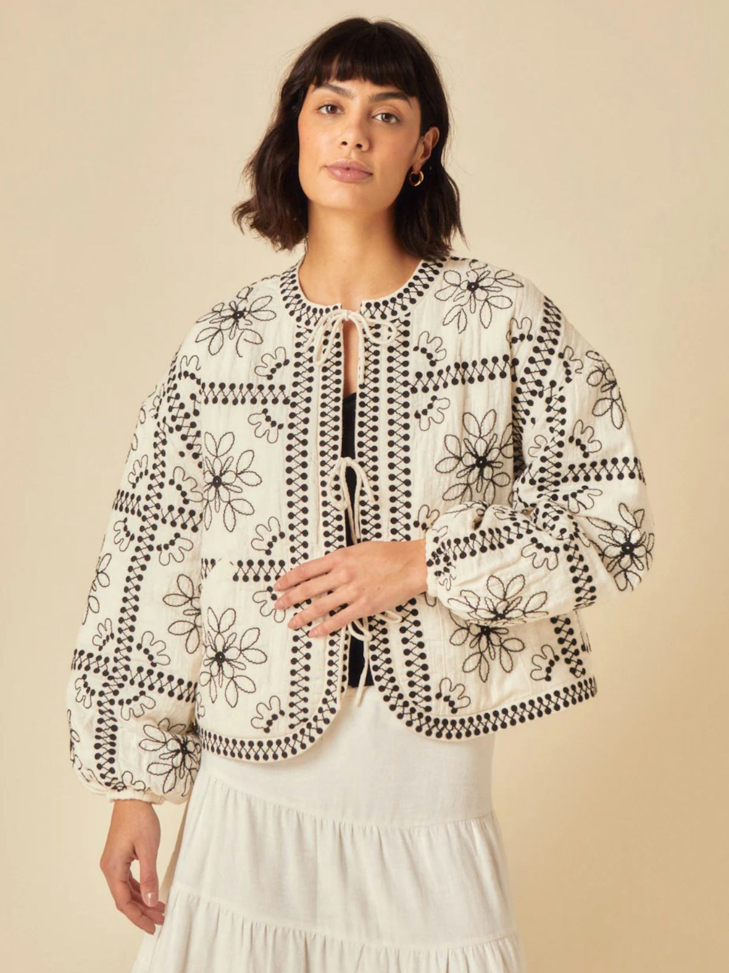 Nobody's Child, White Floral Embroidered Quilted Jacket