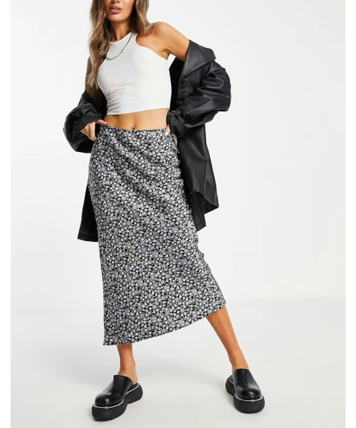 Topshop, Floral Satin Bias Skirt