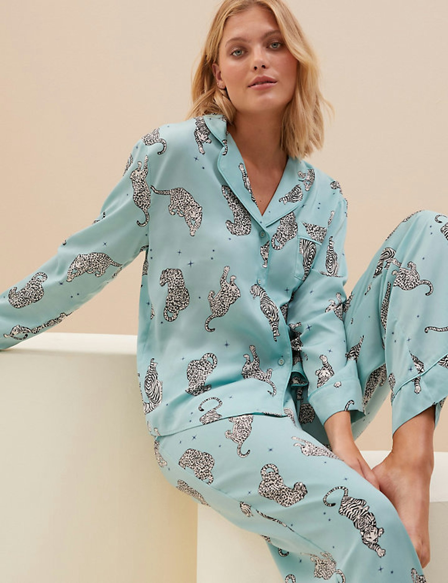 Marks and Spencer, Dream Satin Tiger Print Pyjama Set