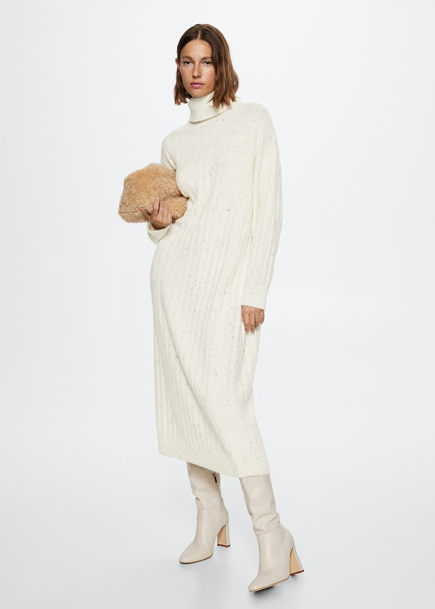 Mango, Ribbed Turtleneck Dress