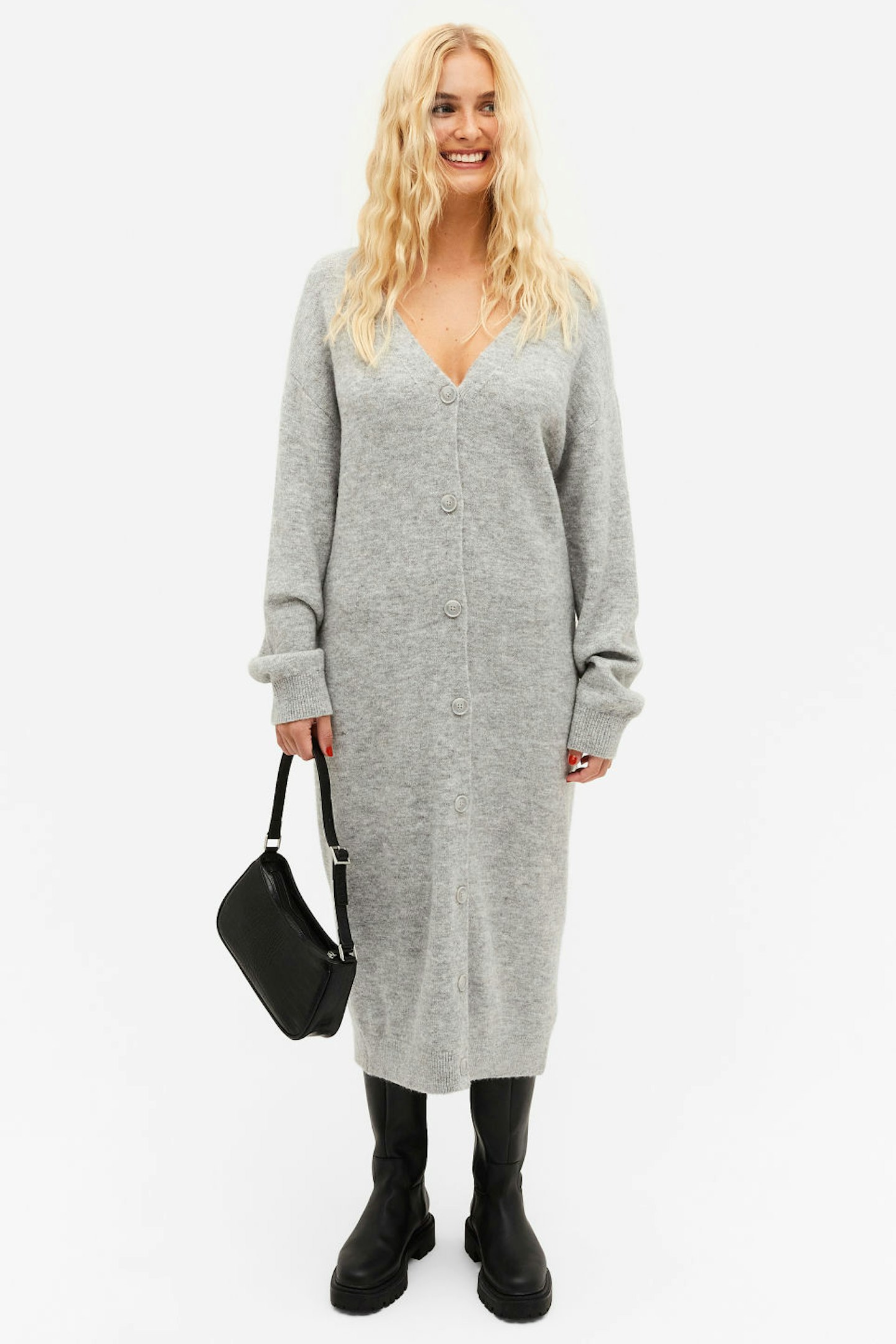 Monki, Grey Long Knitted Cardigan Dress