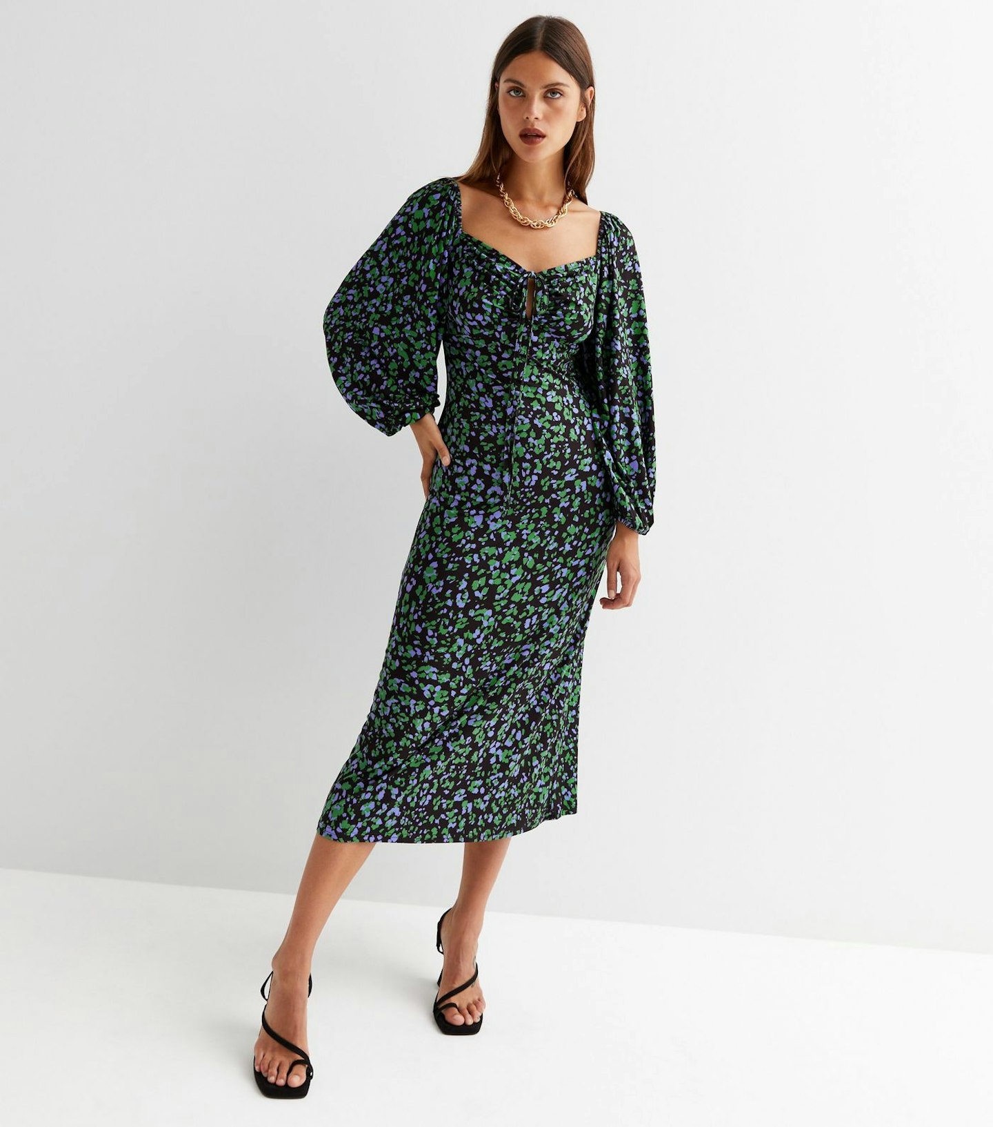 New Look, Black Animal Print Jersey Tie Front Midi Dress