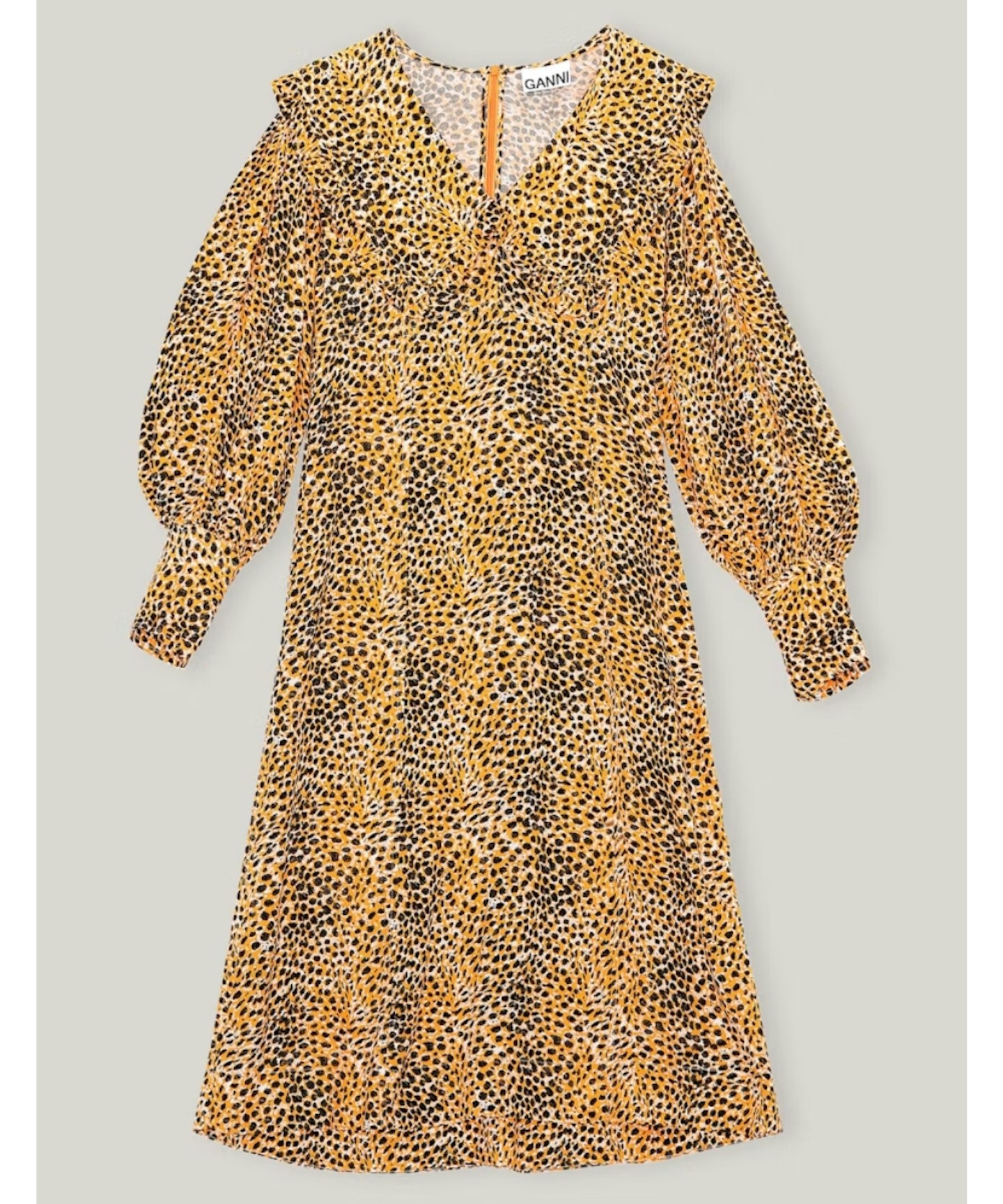 Printed Crepe V-Neck Ruffle Collar Dress