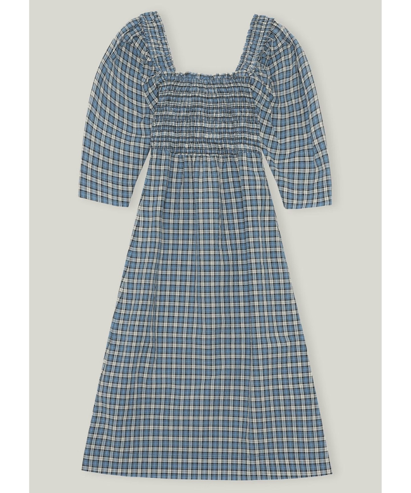 Seersucker Shirred Midi Dress