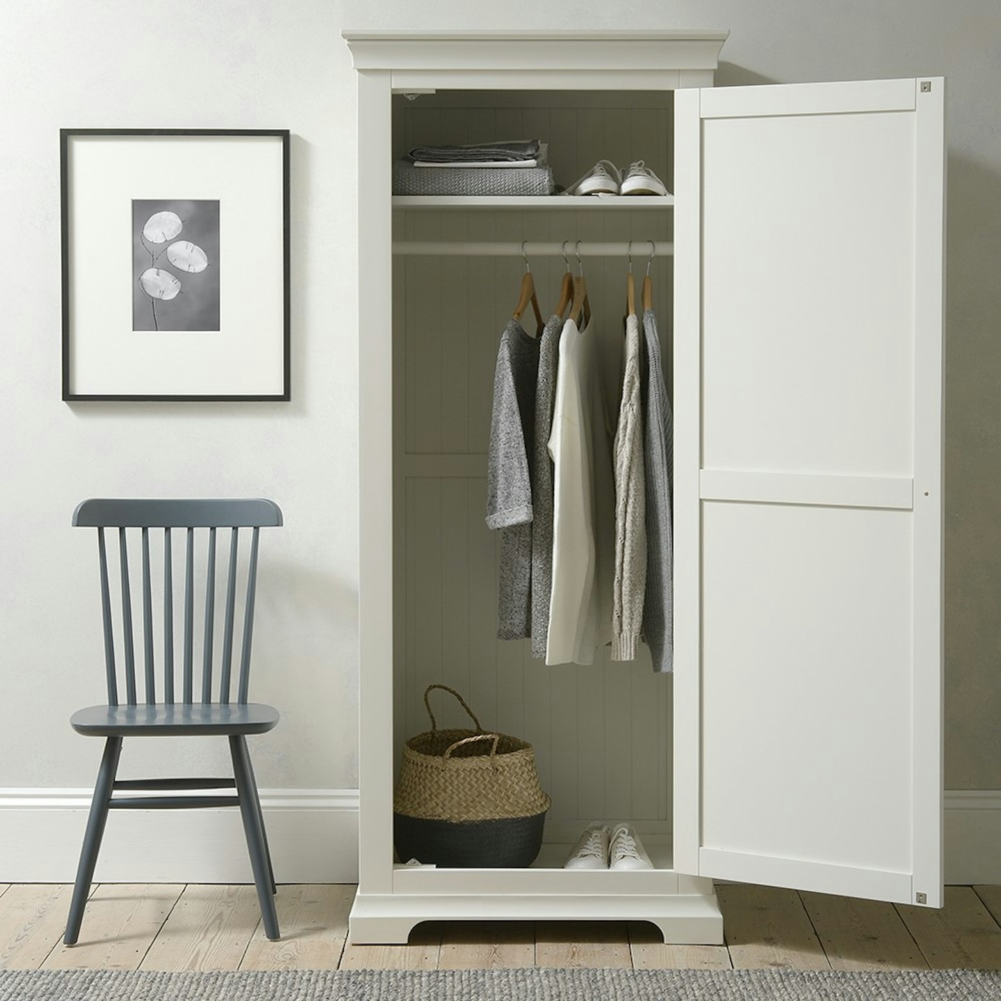 single wardrobe with one fixed shelf and removable hanging rail