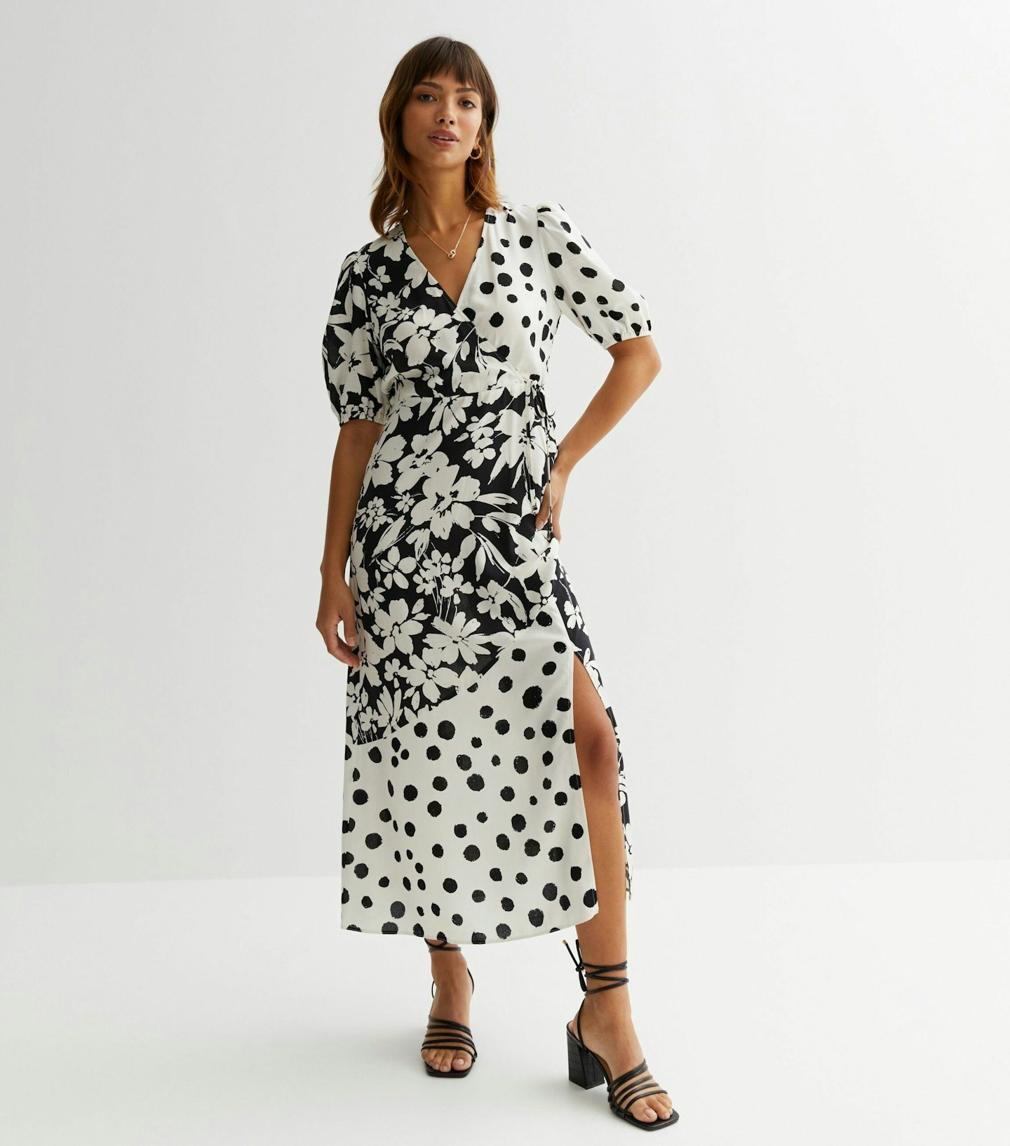 New Look, Black Mixed Floral Animal Print Midi Wrap Dress