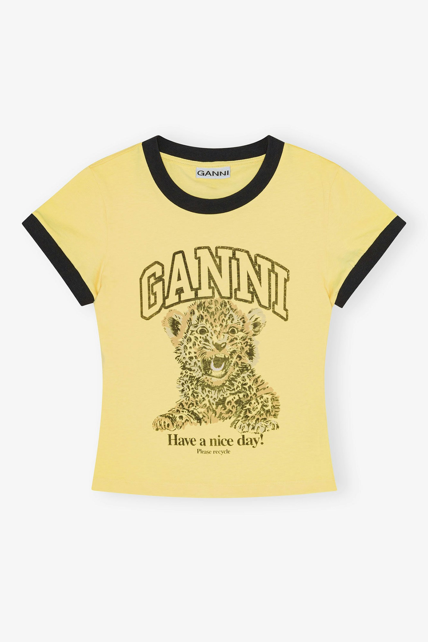 Ganni, Yellow Basic Jersey Leopard T-Shirt