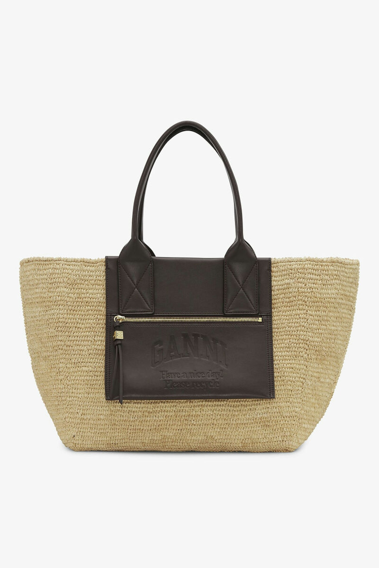 Ganni, Brown Medium Raffia Tote