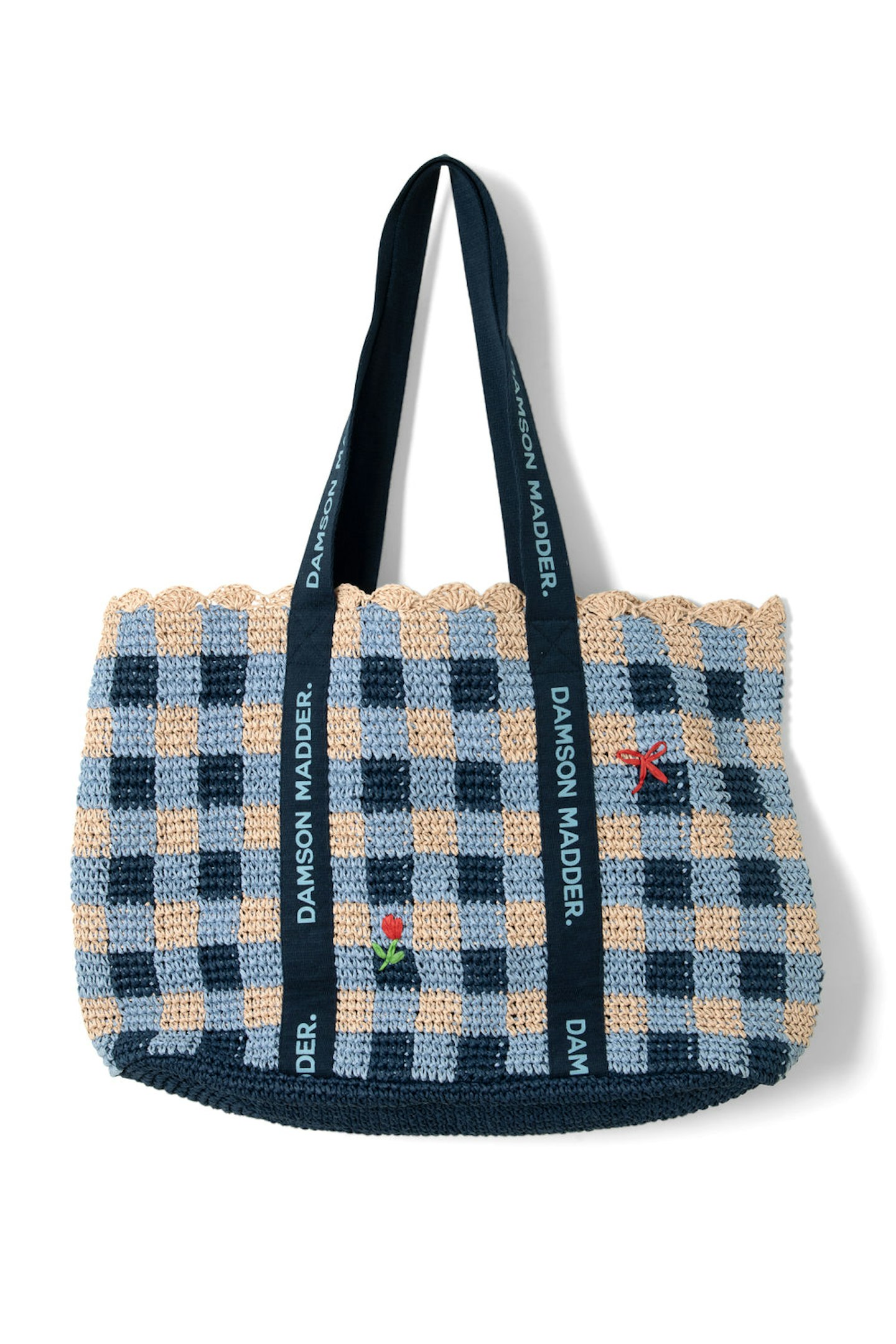 Damson Madder, Raffia Tote Bag - Navy Margot Gingham