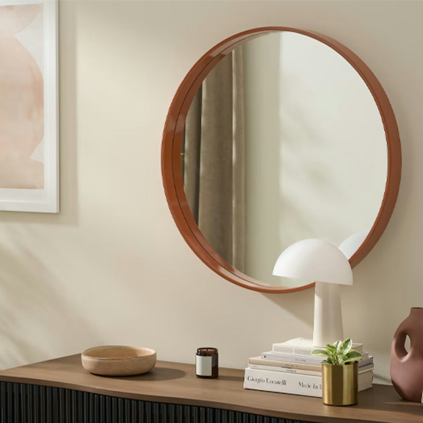 Circle Mirror Wall Decor, Small Brown Round Mirror, Makeup Wood Frame Mirror,  Vanity Circular Mirror for Wall, Walnut Colour Mirror 