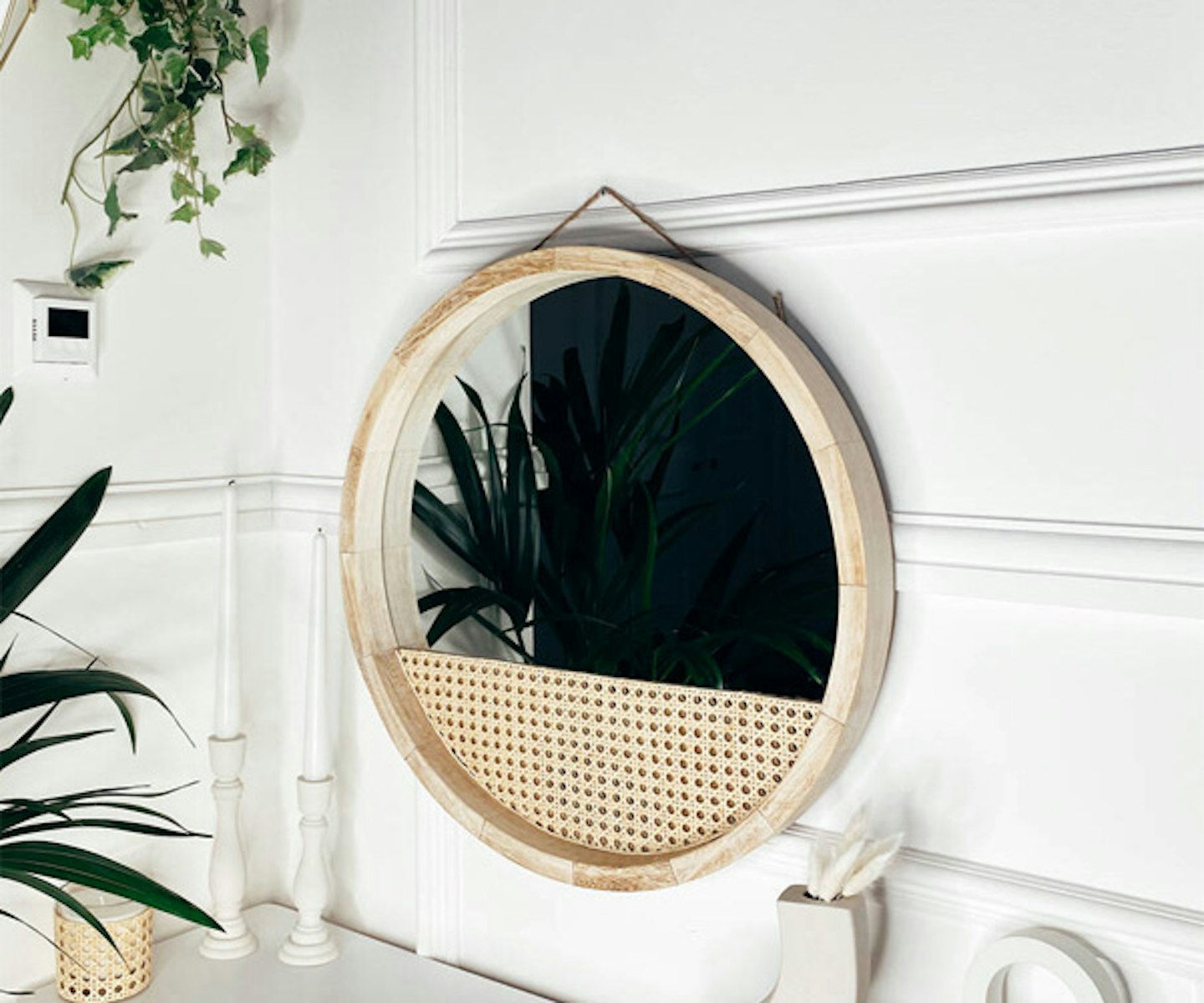 Circular Half Moon Rattan Mirror