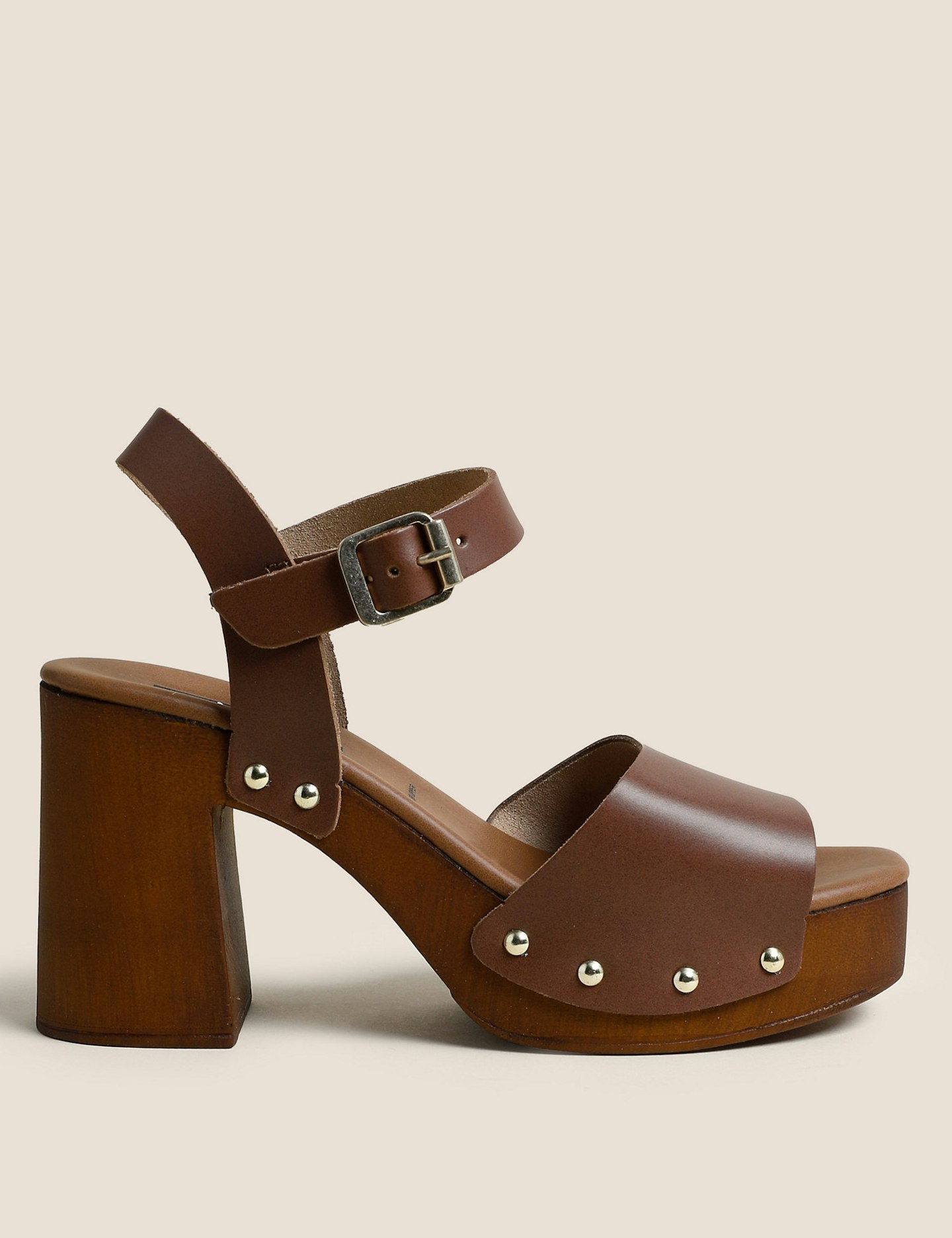 Holly Willoughby marks and Spencer summer edit Leather Buckle Platform Clogs, £49.50